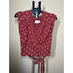 By Anthropologie V-Neck Wrap Top Burgundy Medium